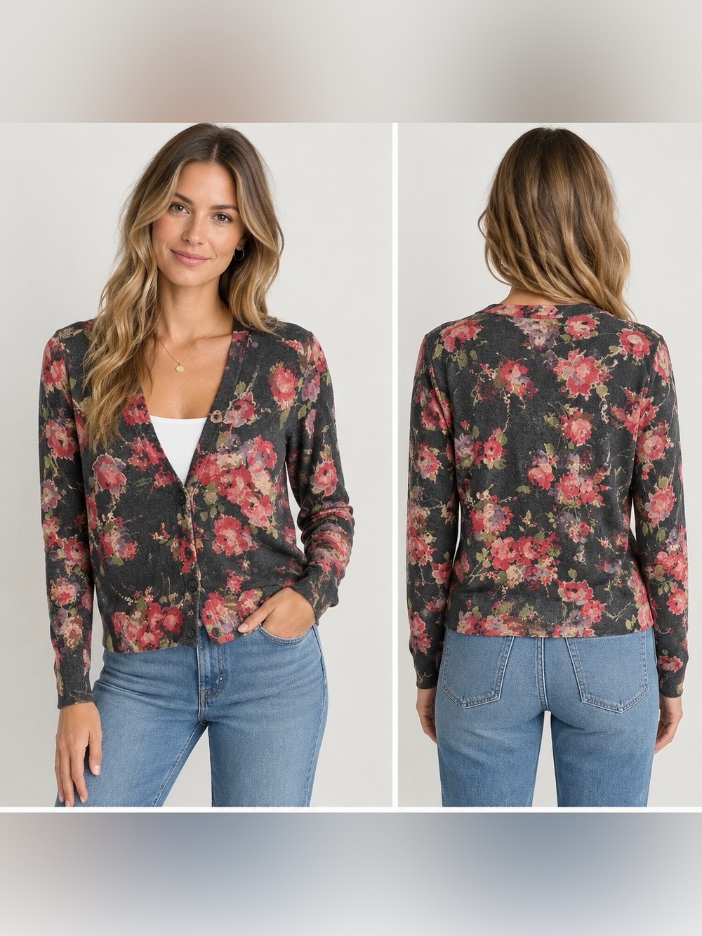 Ralph Lauren Floral V-Neck Button Cardigan